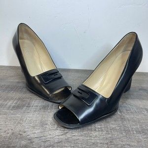 Vtg 90’s Gucci Chunky Pumps Black US 9.5 EU 40 Peep Toe G Block High Heel Mule